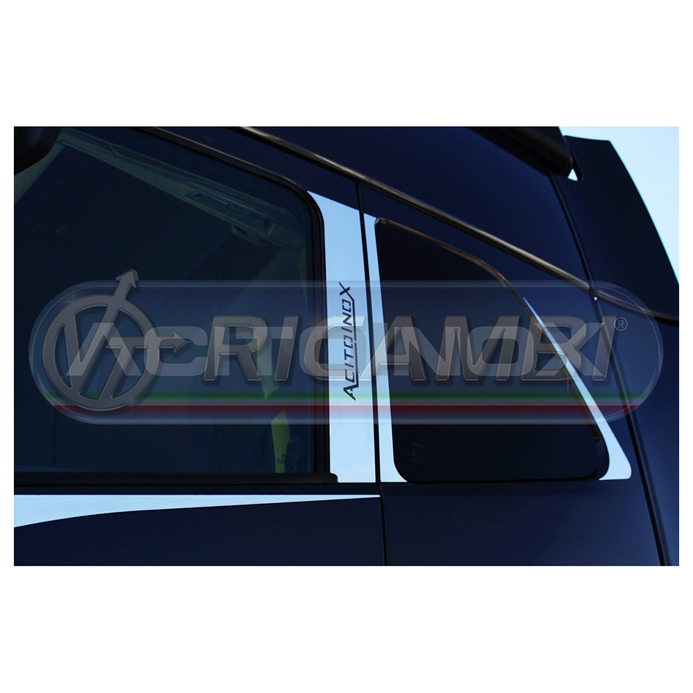1 - RIVESTIMENTO INOX PIANTONI SPORTELLO FH 4 C/SCRITTA VOLVO IN COPPIA