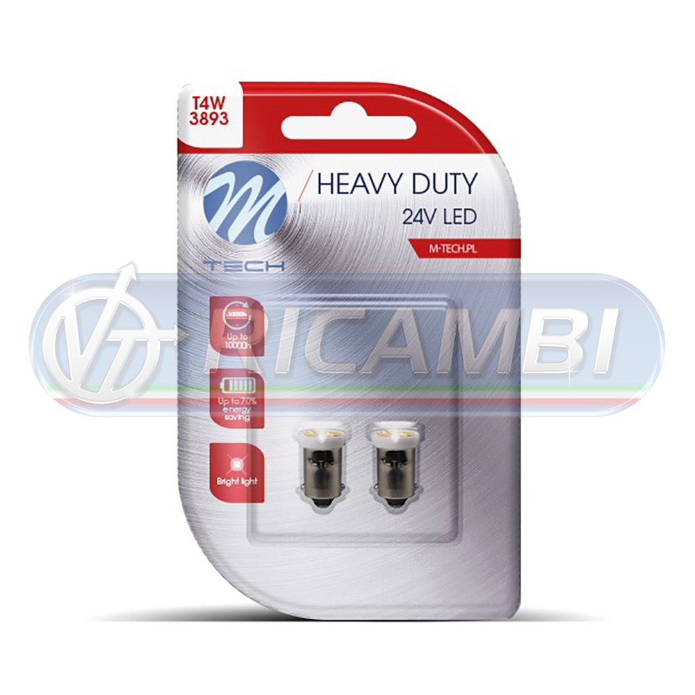 1 - LAMPADINA BA9S T4W 24V 4 LED IN COPPIA