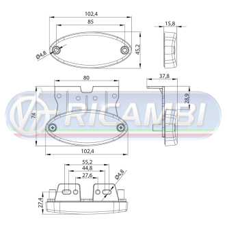 2 - FANALINO INGOMBRO 1 LED OVALE C/STAFFA ROSSO