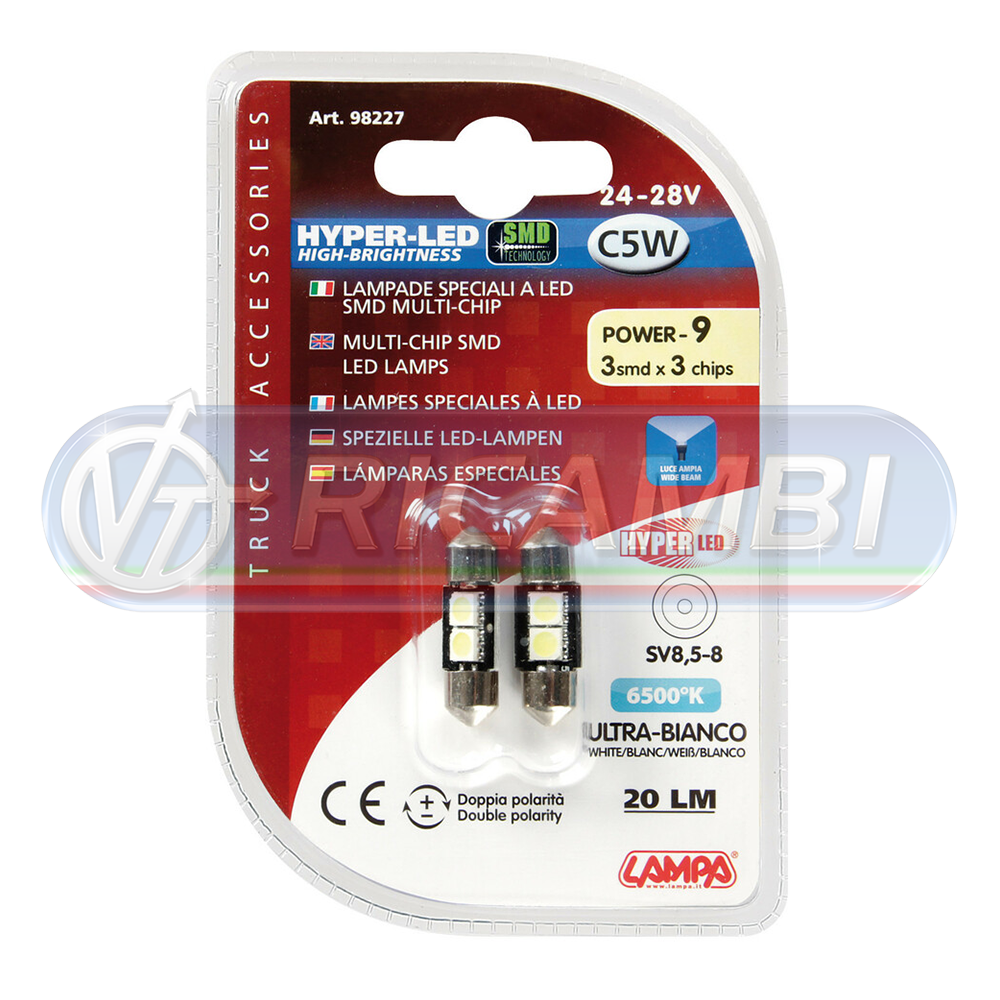 1 - LAMPADINA SILURO 24V 31mm HYPER LED COPPIA