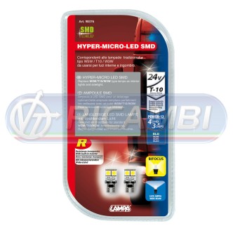 1 - LAMPADINA T10 24V 4 LED C/RESISTENZA BLU