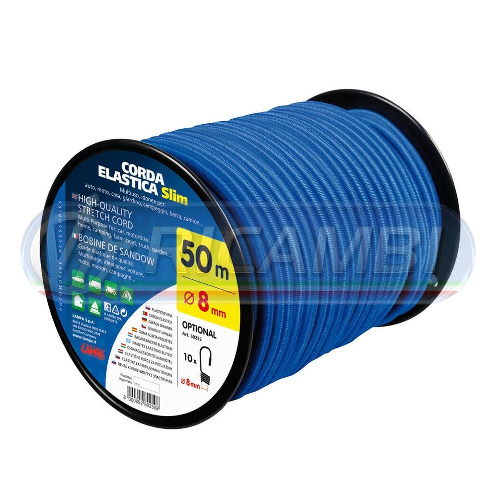 1 - FUNE ELASTICA IN BOBINA 50 MT BLU DIAM. 8 MM