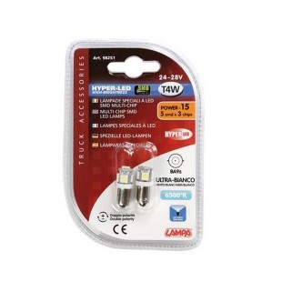 1 - LAMPADINA BA9S 24V HYPER LED 5 SMD COPPIA