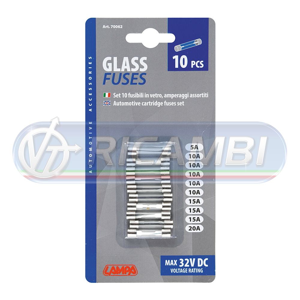 1 - KIT 10PZ FUSIBILI IN VETRO DA 1A/6,3A - TIPO LUNGO