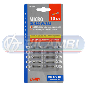 1 - KIT 10PZ FUSIBILI IN VETRO DA 1A/6,3A - TIPO CORTO
