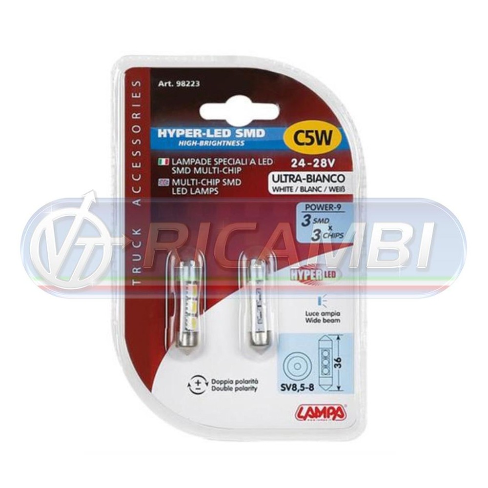 2 - LAMPADINA SILURO 24V 36 mm HYPER LED COPPIA