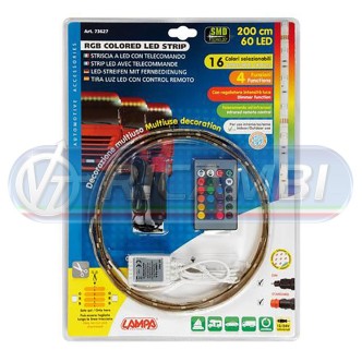 2 - LAMPADA LED A STRISCIA 12/24V 60 LED 16 COLORI L. 200 CM C/ TELECOMANDO