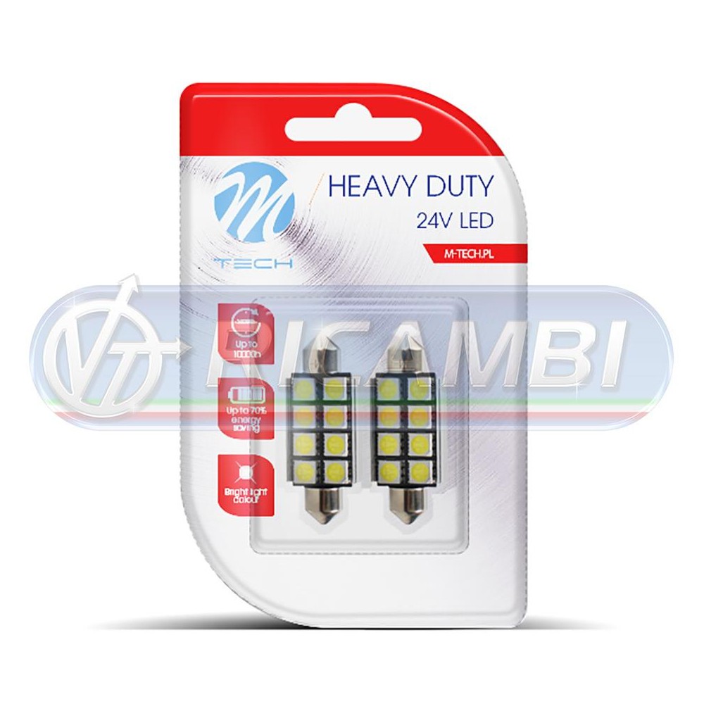 2 - LAMPADINA SILURO 24V 41mm 8 LED CANBUS COPPIA